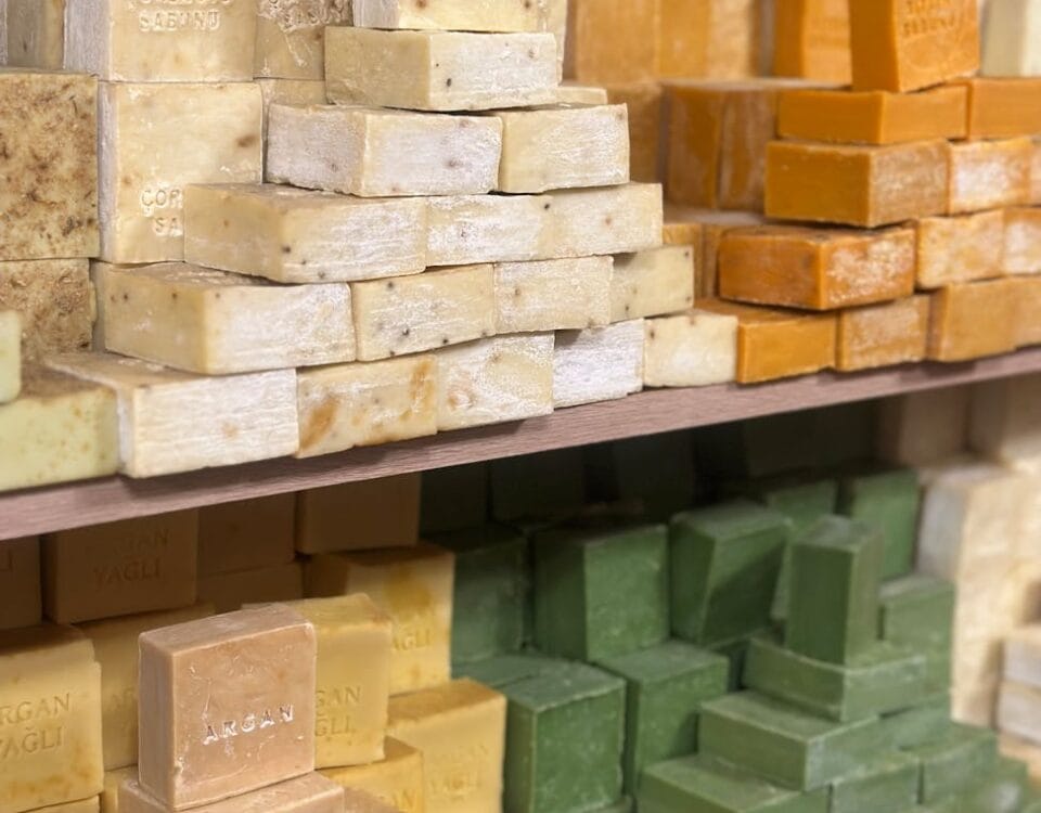 shelves stocked with soap bars