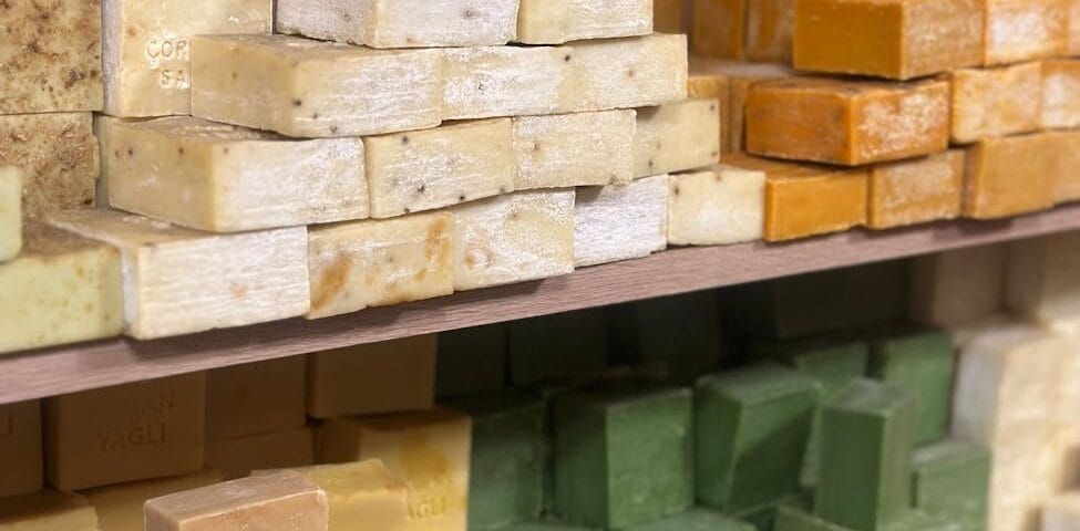 shelves stocked with soap bars