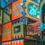 colorful indoor playground with neon lights