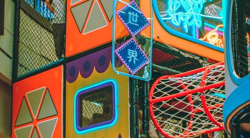 colorful indoor playground with neon lights