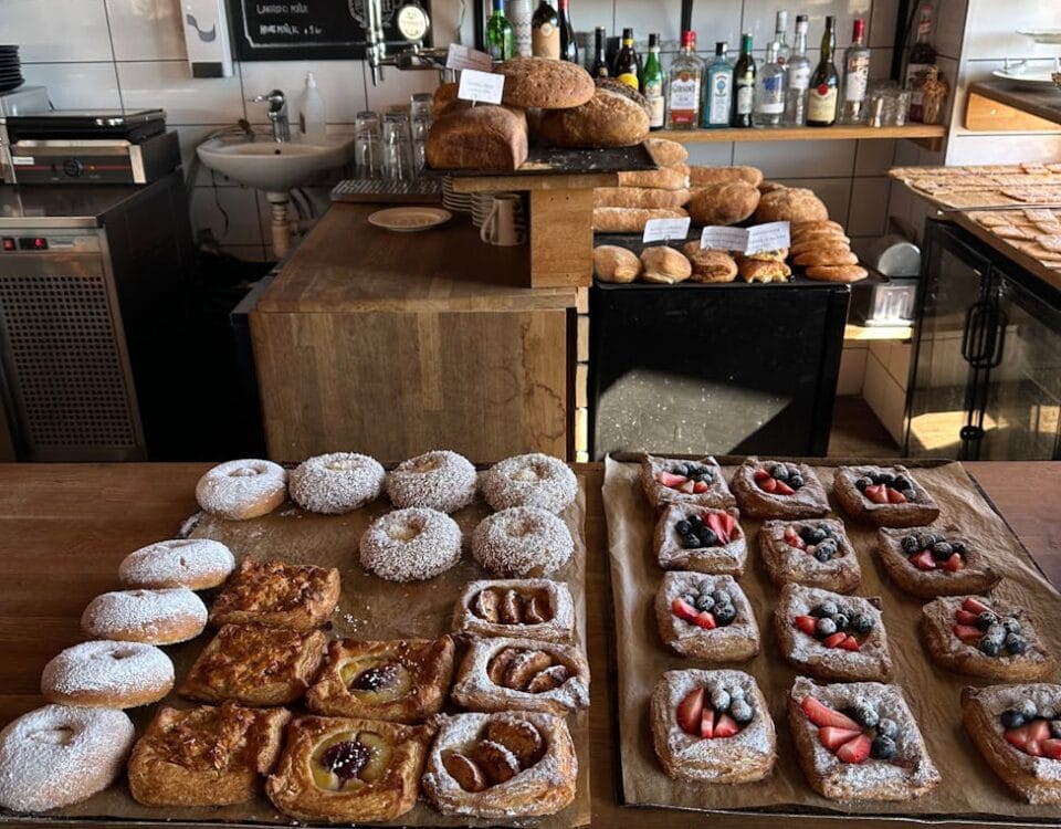 assorted pastries in cozy bakery setting