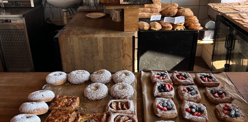 assorted pastries in cozy bakery setting