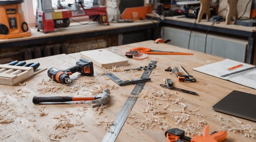 tools at top of the wood table