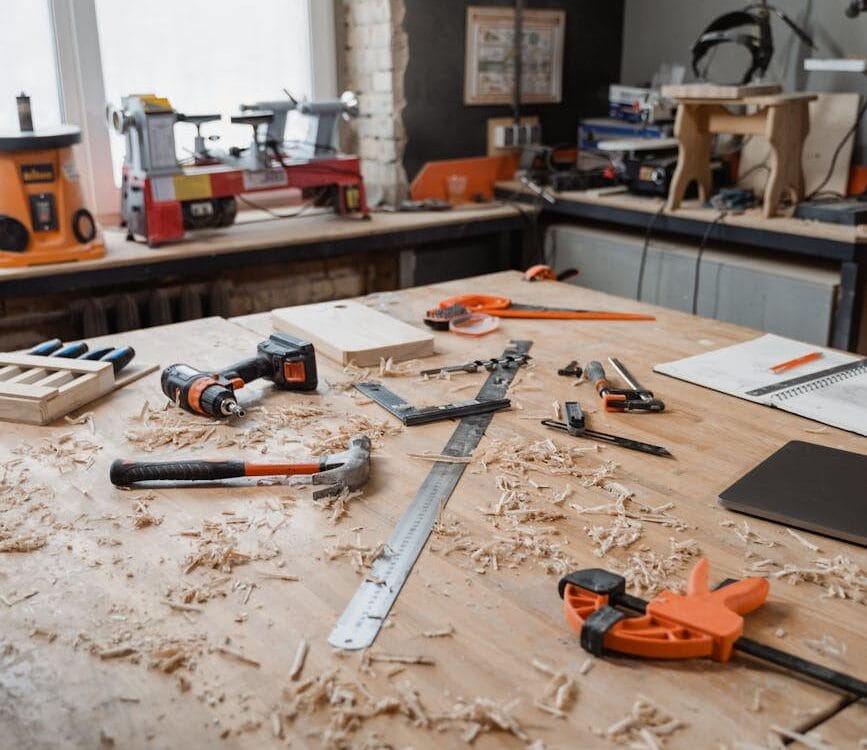 tools at top of the wood table