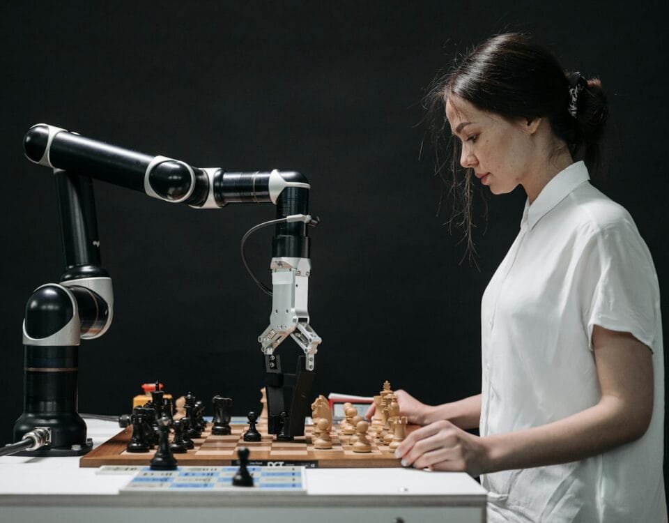 a woman playing chess